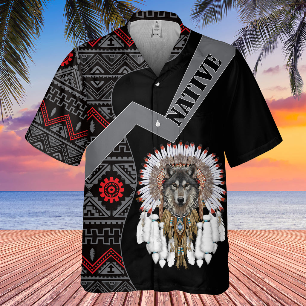 GB-HW0011228 Wolf Dreamcatcher Native American Hawaiian Shirt 3D