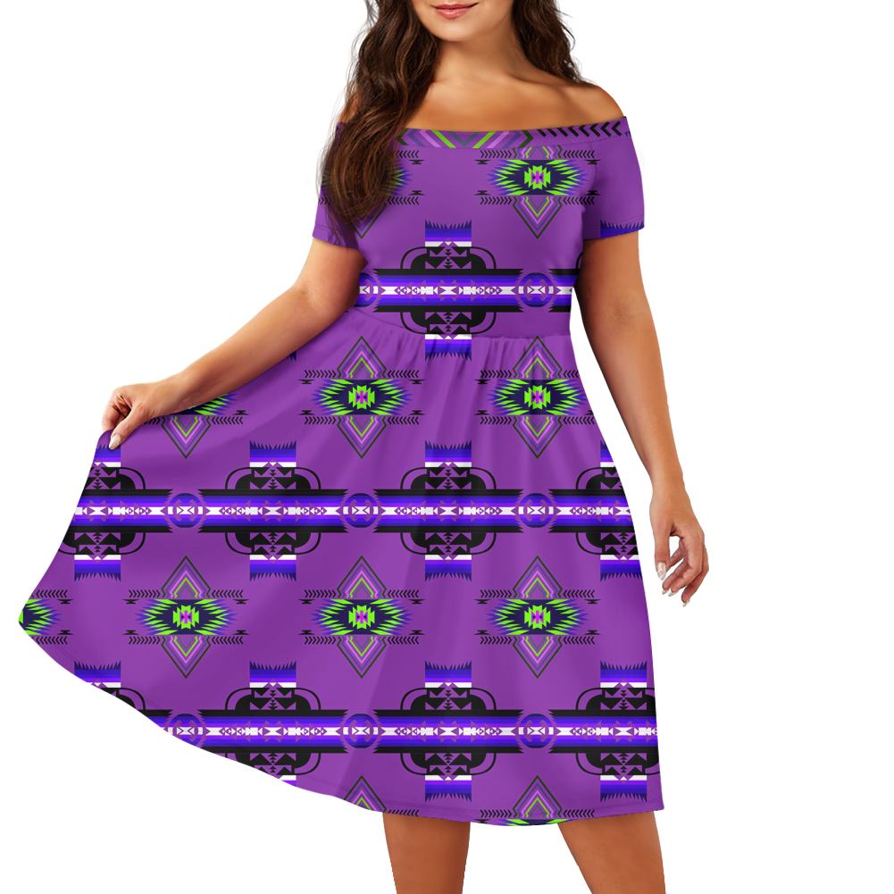 Powwow StoreGBHS00019 Pattern Native Off Shoulder Short Sleeved Dress