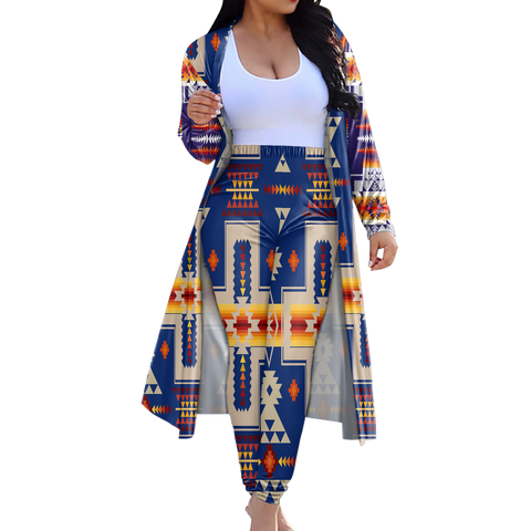 GB-NAT00062-04 Tribe Design Native American Cardigan Coat Long Pant Set