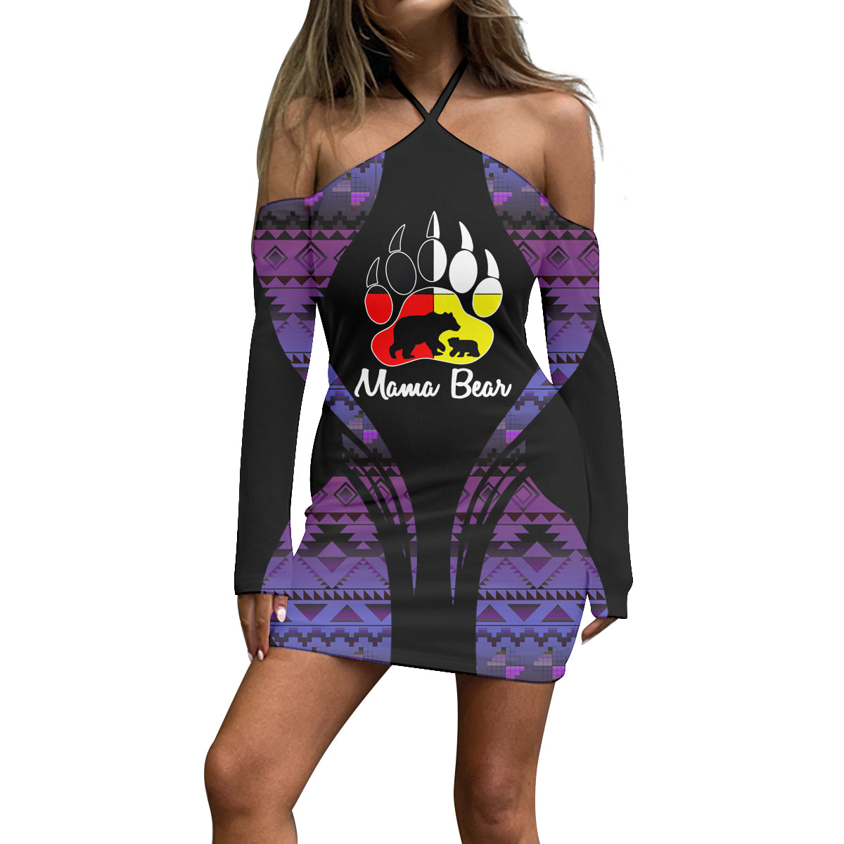 Powwow Store3WDSGA060002 Pattern Native Women’s Stacked Hem Dress With Short Sleeve