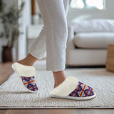 GB-NAT0004 Purple Pattern Cotton Slippers With Fur Edges