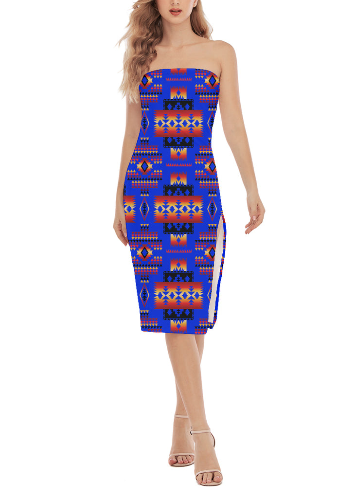 Powwow StoreGBNAT0004606 Pattern Native Women's Side Split Tube Top Dress