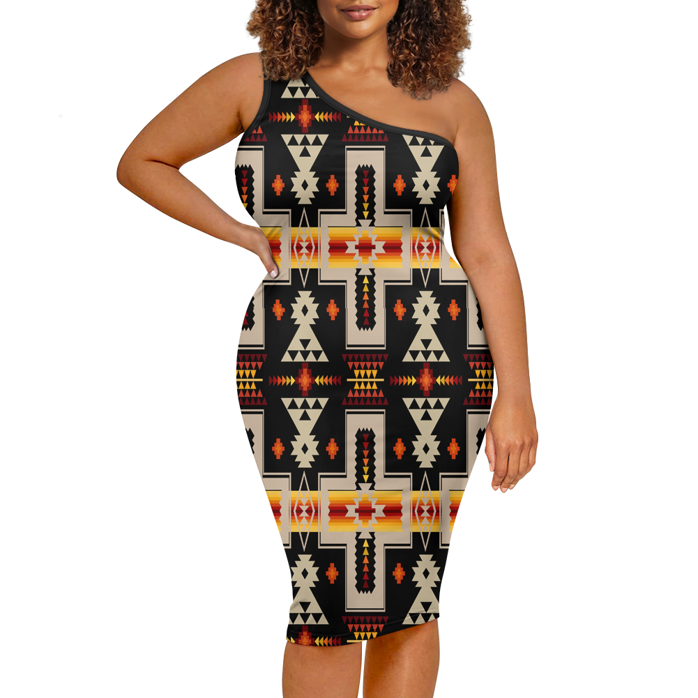 Powwow StoreGBNAT0006201 Pattern Native Women's OneShoulder Slim Dress