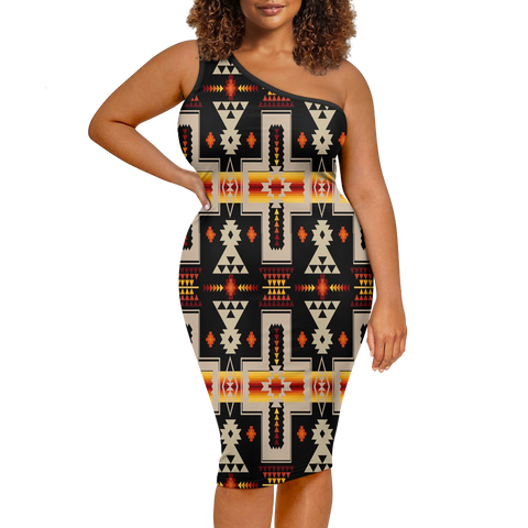 Powwow StoreGBNAT0006201 Pattern Native Women's OneShoulder Slim Dress