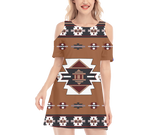 Powwow StoreGBNAT00012 Pattern Native Women's Cold Shoulder Oneck Dress