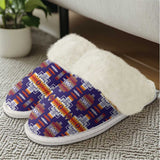 GB-NAT0004 Purple Pattern Cotton Slippers With Fur Edges