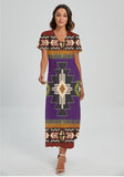 GB-NAT0001-04 Pattern Native V-neck Dress With Side Slit