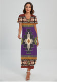 Powwow Storegb nat0001 pattern native v neck dress with side slit