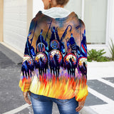 GB-NAT00013 Native American Women's Borg Fleece Hoodie With Half Zip