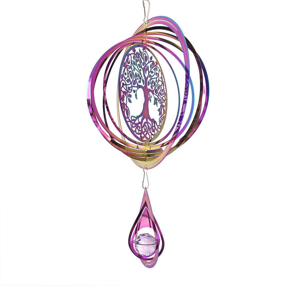 3D Rotating Tree Of Life Outdoor Wind Chimes For Garden Colorful Outside Decoration Wind Spinner Room Decor Crystals Pendants