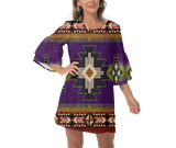 Powwow StoreGBNAT000104 Native  Design Print Women's VNeck Dresss