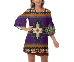 Powwow StoreGBNAT000104 Native  Design Print Women's VNeck Dresss