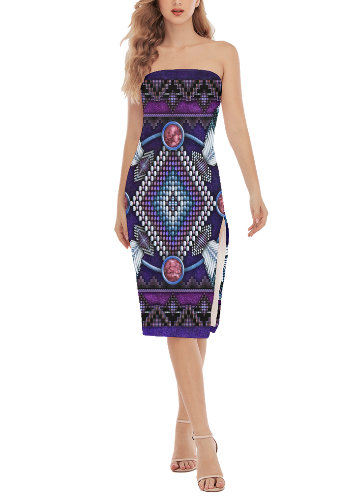 Powwow StoreGBNAT0002303 Pattern Native Women's Side Split Tube Top Dress