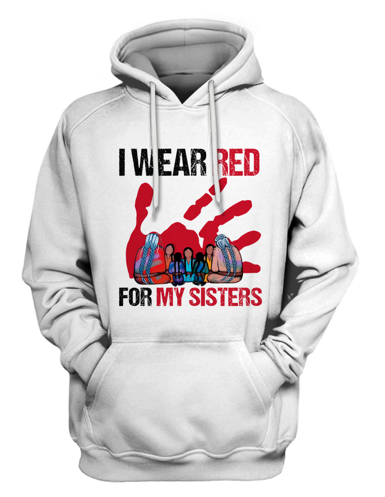 Powwow StoreHD000628 I Wear Red For My Sisters Native American Stop MMIW Red Hand No More Stolen Sisters  2D Hoodie