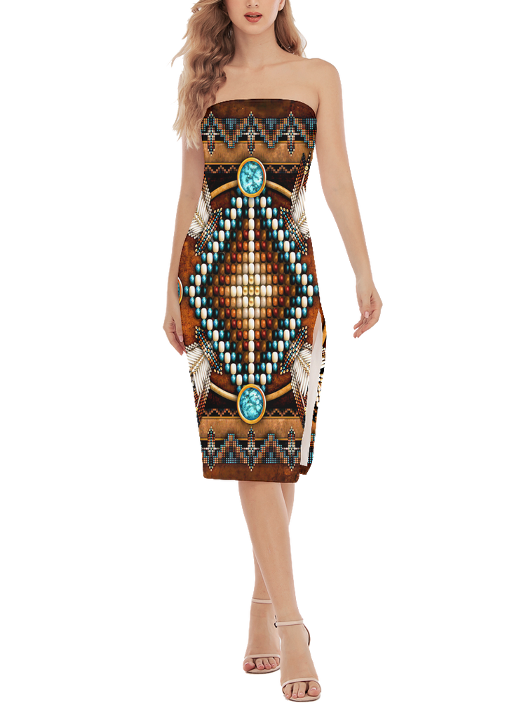 Powwow StoreGBNAT0002304 Pattern Native Women's Side Split Tube Top Dress