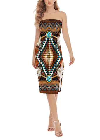 Powwow StoreGBNAT0002304 Pattern Native Women's Side Split Tube Top Dress