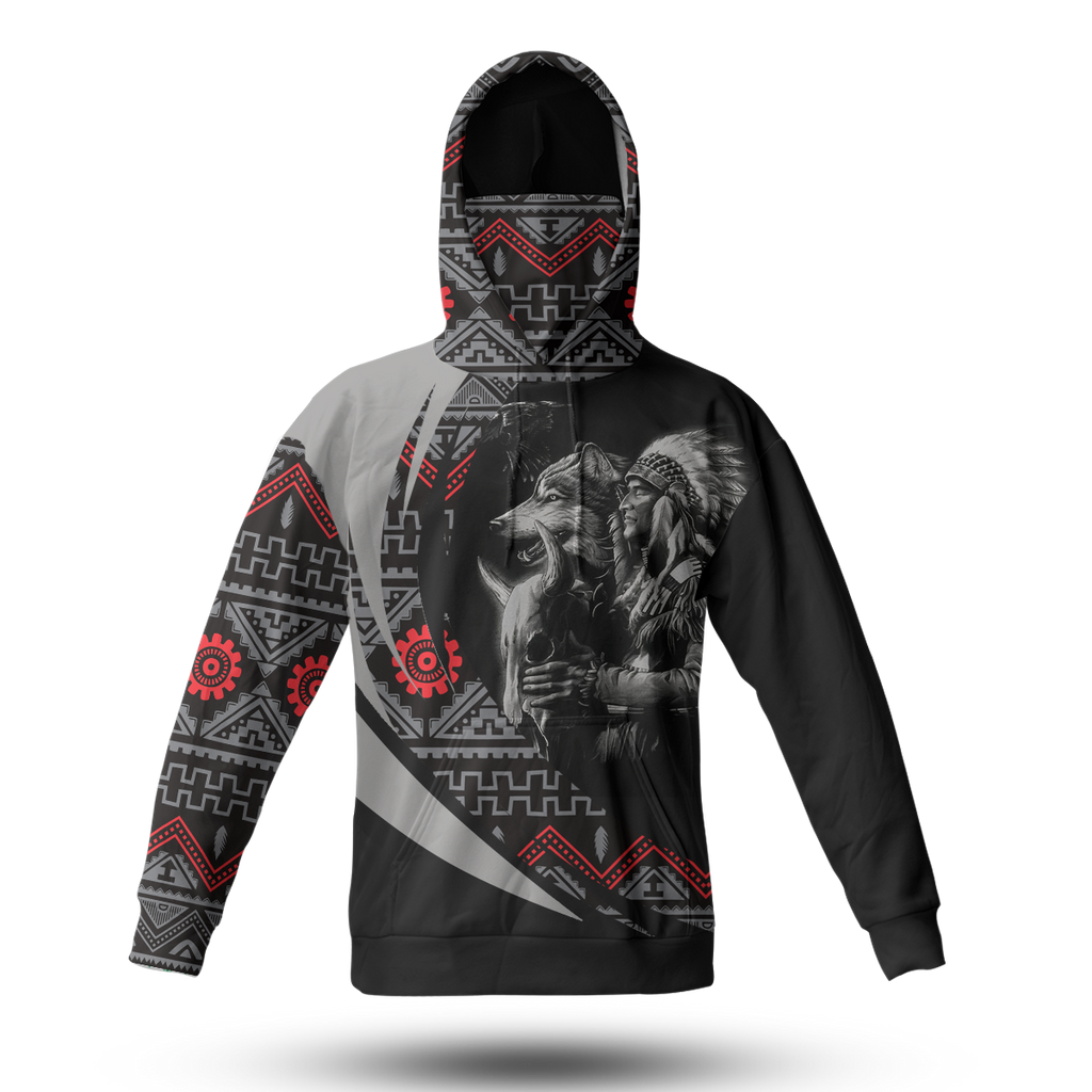 Powwow StoreHWM0041 Pattern Tribal Native 3D Hoodie With Mask