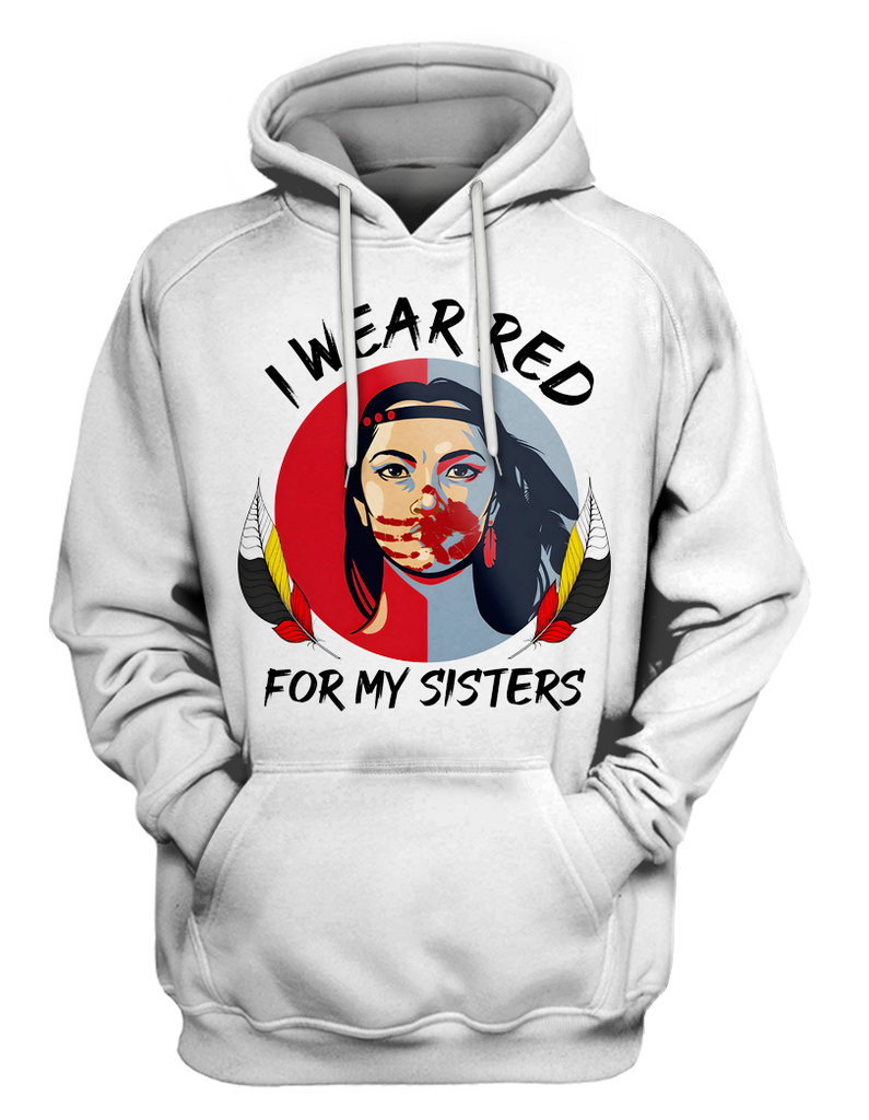 Powwow StoreHD000629 I Wear Red For My Sisters Native American Stop MMIW Red Hand No More Stolen Sisters  2D Hoodie