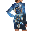 Powwow Storegb nat00065 pattern native long sleeve dress with waist belt