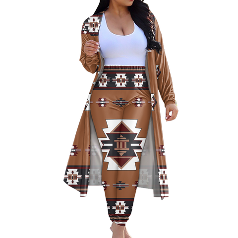 GB-NAT00012  Tribe Design Native American Cardigan Coat Long Pant Set