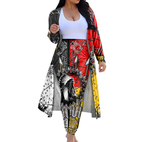 GB-NAT00015 Tribe Design Native American Cardigan Coat Long Pant Set