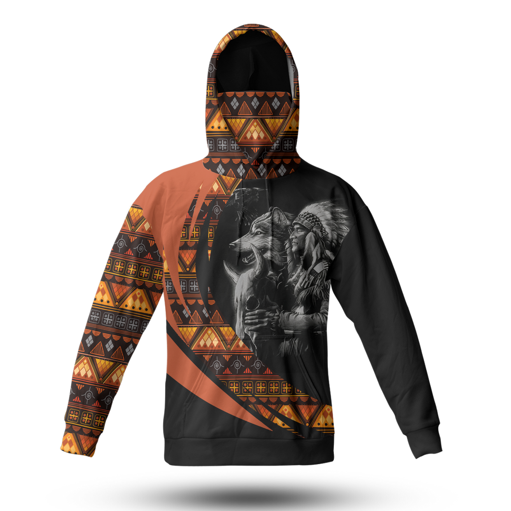 Powwow StoreHWM0044 Pattern Tribal Native 3D Hoodie With Mask