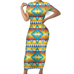 Powwow StoreGBNAT00667  Native Tribes Pattern Native American ShortSleeved Body Dress