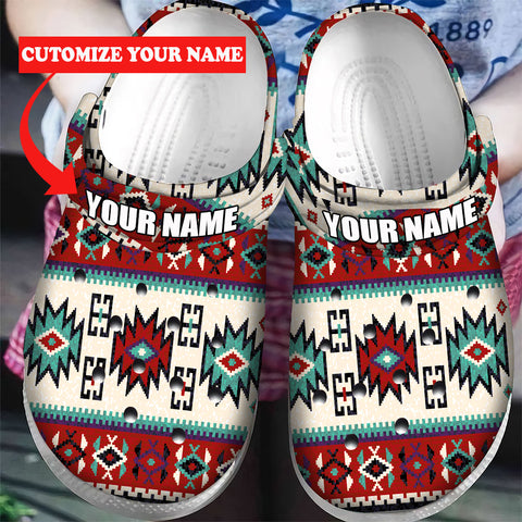 GB-NAT00370 Geometric Red Pattern Custom Name Crocs Clogs Shoes