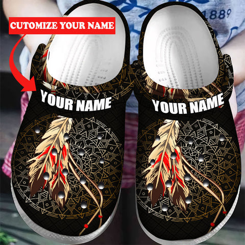 GB-NAT00551 Feathers Native American Custom Name Crocs Clogs Shoes