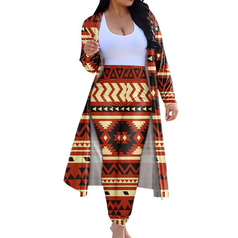 GB-NAT00521 Tribe Design Native American Cardigan Coat Long Pant Set