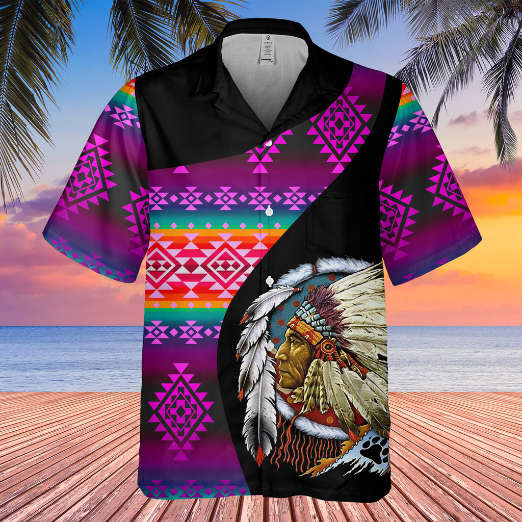 Powwow StoreGBHW000500 Tribe Design Native American Hawaiian Shirt 3D