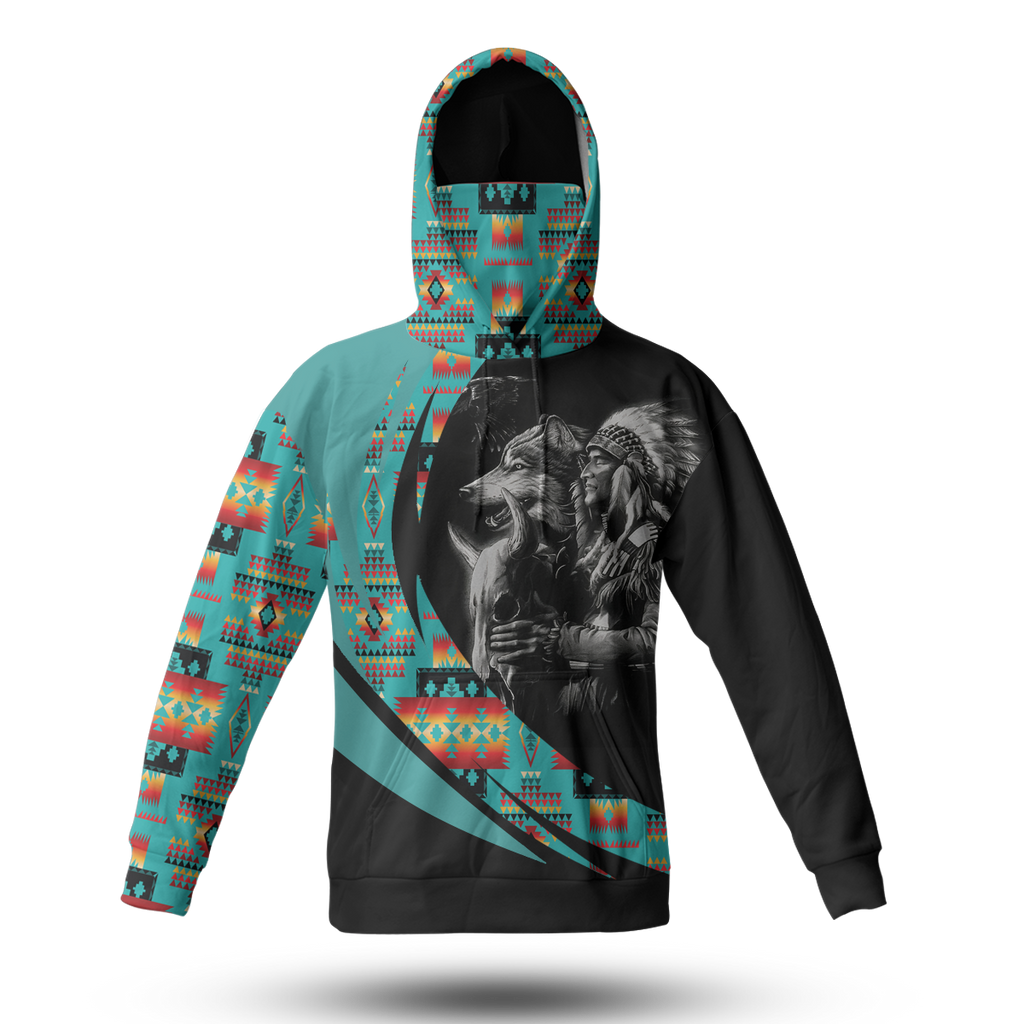 Powwow StoreHWM0047 Pattern Tribal Native 3D Hoodie With Mask