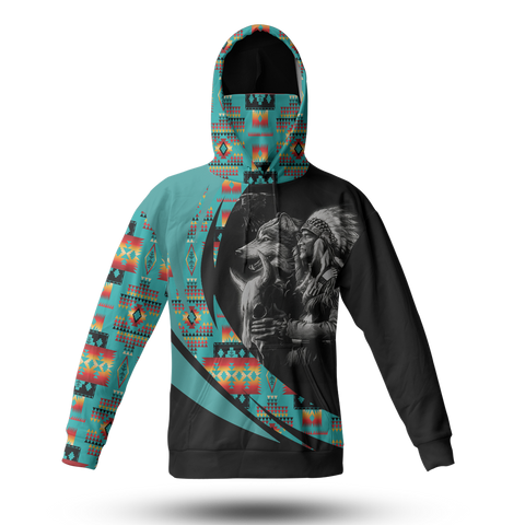 Powwow StoreHWM0047 Pattern Tribal Native 3D Hoodie With Mask