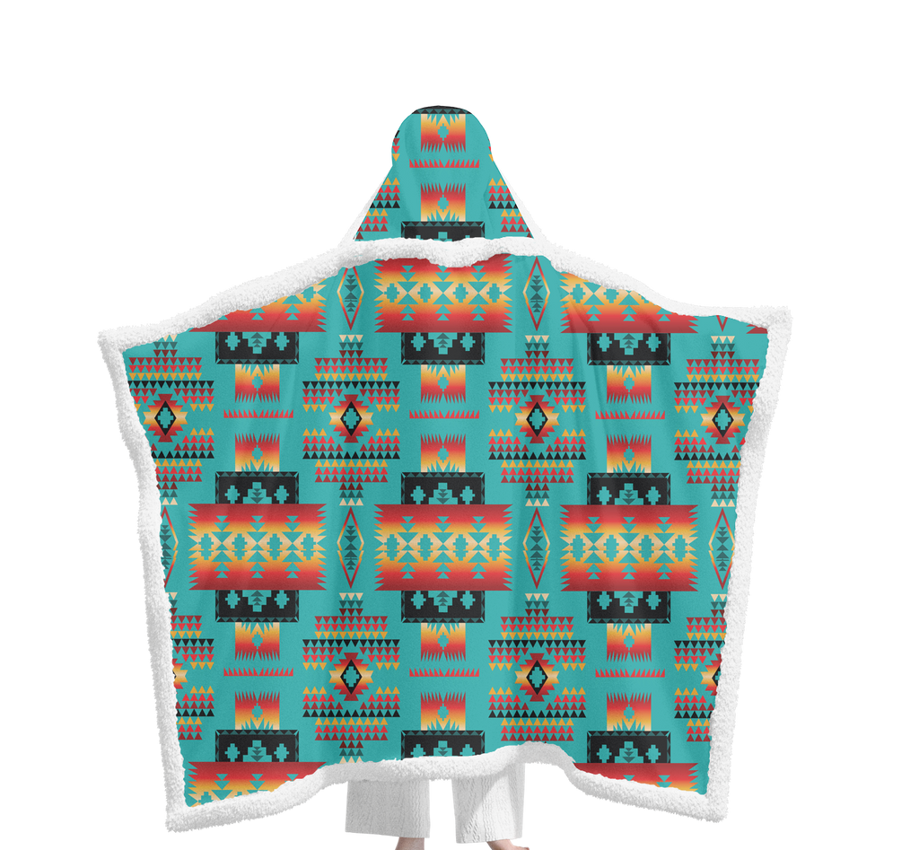 Powwow StoreGBNAT0004601 Pattern Native Wearable Hooded Blanket