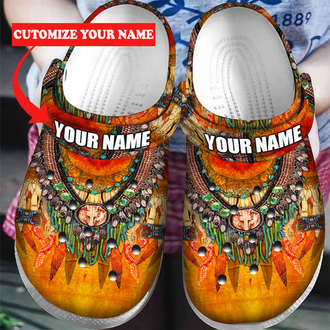 GB-NAT00562 Pattern Native American  Custom Name Crocs Clogs Shoes