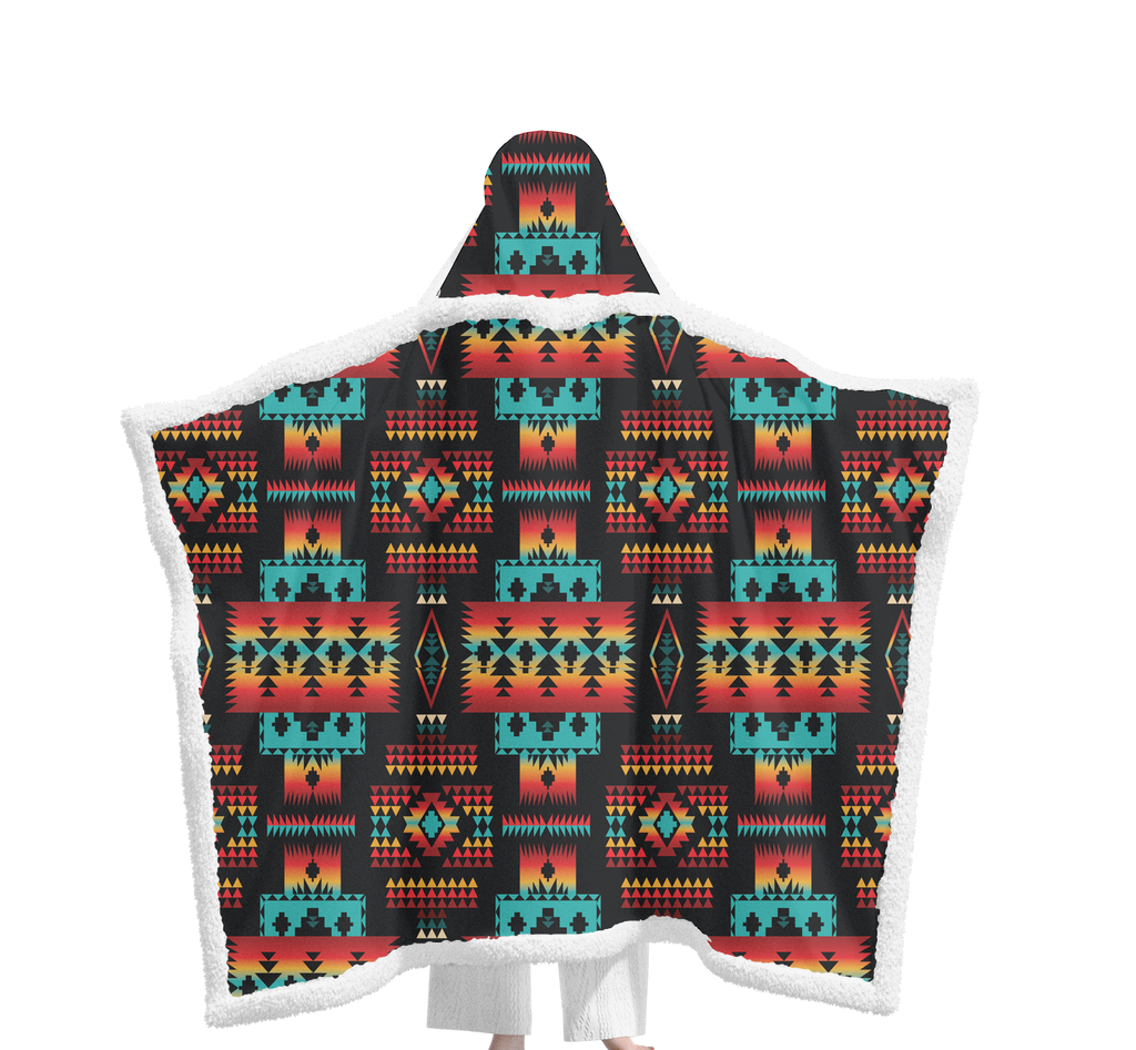 Powwow StoreGBNAT0004602 Pattern Native Wearable Hooded Blanket