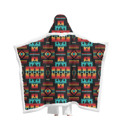 GB-NAT00046-02 Pattern Native Wearable Hooded Blanket