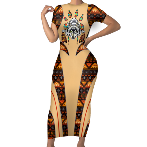 Powwow StoreSBD0008 Pattern Native ShortSleeved Body Dress