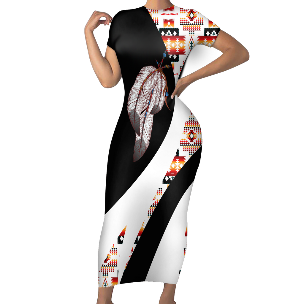 Powwow StoreSBD00163 Pattern Native ShortSleeved Body Dress