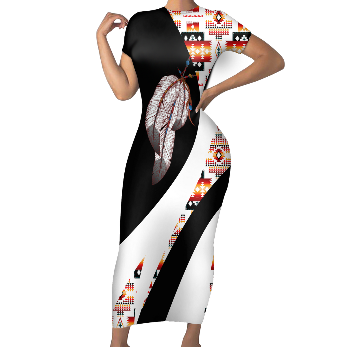 Powwow StoreSBD00163 Pattern Native ShortSleeved Body Dress