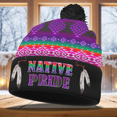 3AMSZZ22-01 Native American Knitted Hat With Pom-Pom