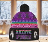 3AMSZZ22-01 Native American Knitted Hat With Pom-Pom
