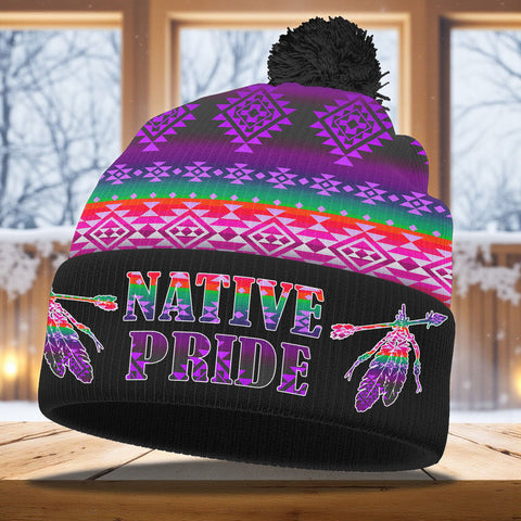3AMSZZ22-02 Native American Knitted Hat With Pom-Pom
