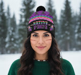 3AMSZZ22-02 Native American Knitted Hat With Pom-Pom