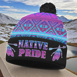 3AMSZZ22-03 Native American Knitted Hat With Pom-Pom
