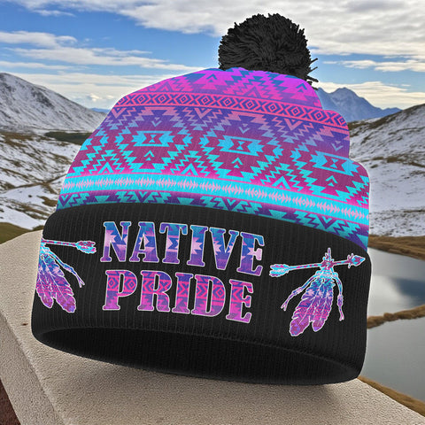 3AMSZZ22-03 Native American Knitted Hat With Pom-Pom