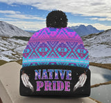 3AMSZZ22-04 Feather Native American Knitted Hat With Pom-Pom