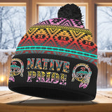 3AMSZZ22-05 Trail of Tears Native American Knitted Hat With Pom-Pom