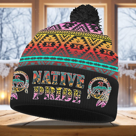 3AMSZZ22-05 Trail of Tears Native American Knitted Hat With Pom-Pom