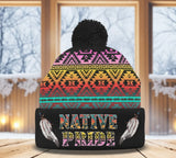 3AMSZZ22-06 Feather Native American Knitted Hat With Pom-Pom